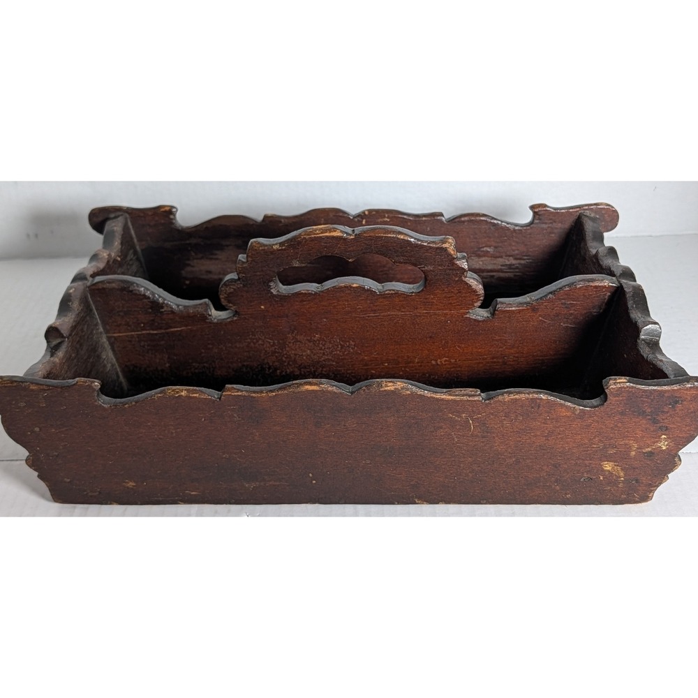 Antique/Vintage Hand-Carved Wooden Double Compartment Box